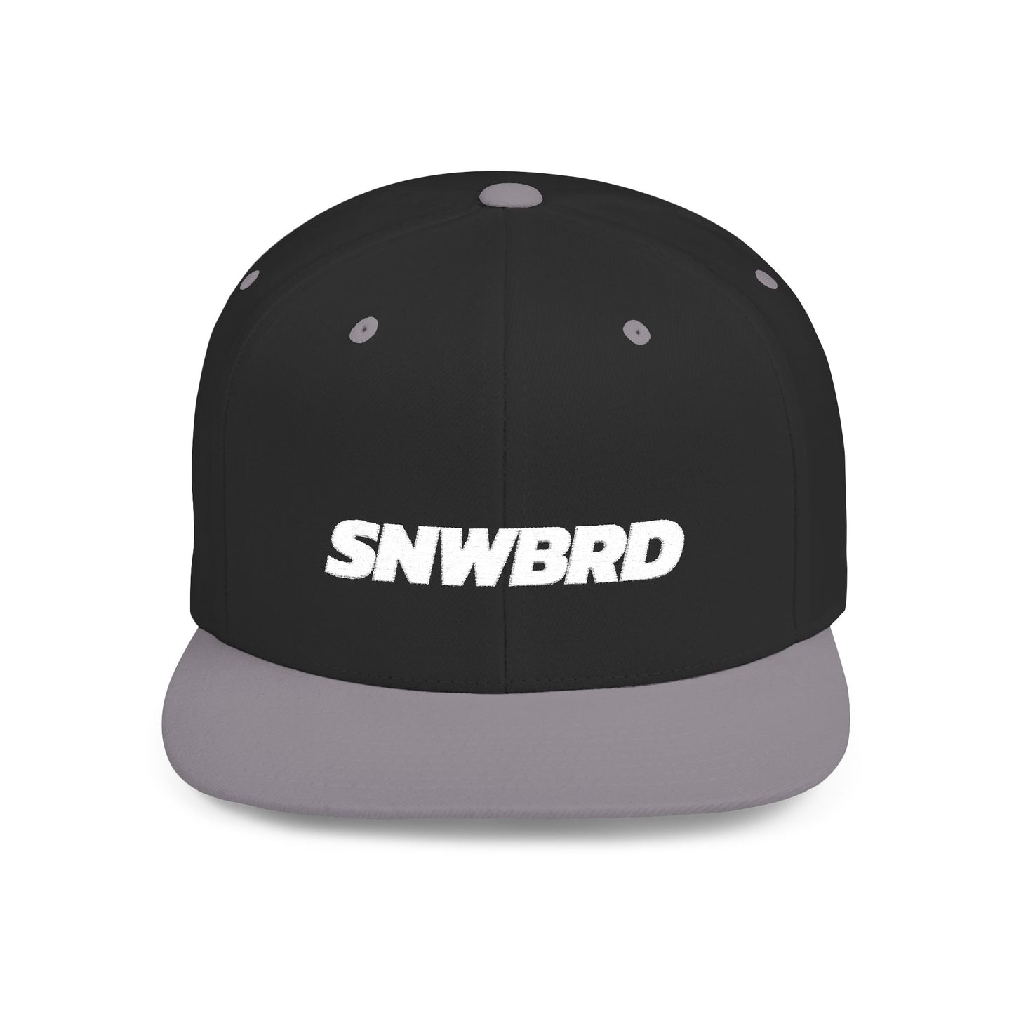 Black and gray cap with white 'SNWBRD' text logo 